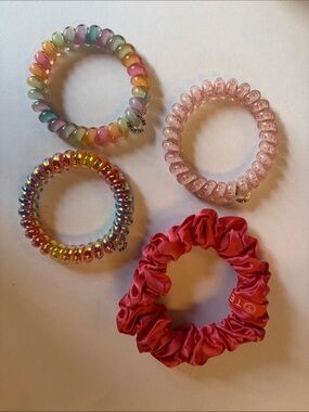 Teleties Assorted Pastel & Pink Hair Coil Set with Coral Satin Scrunchie
